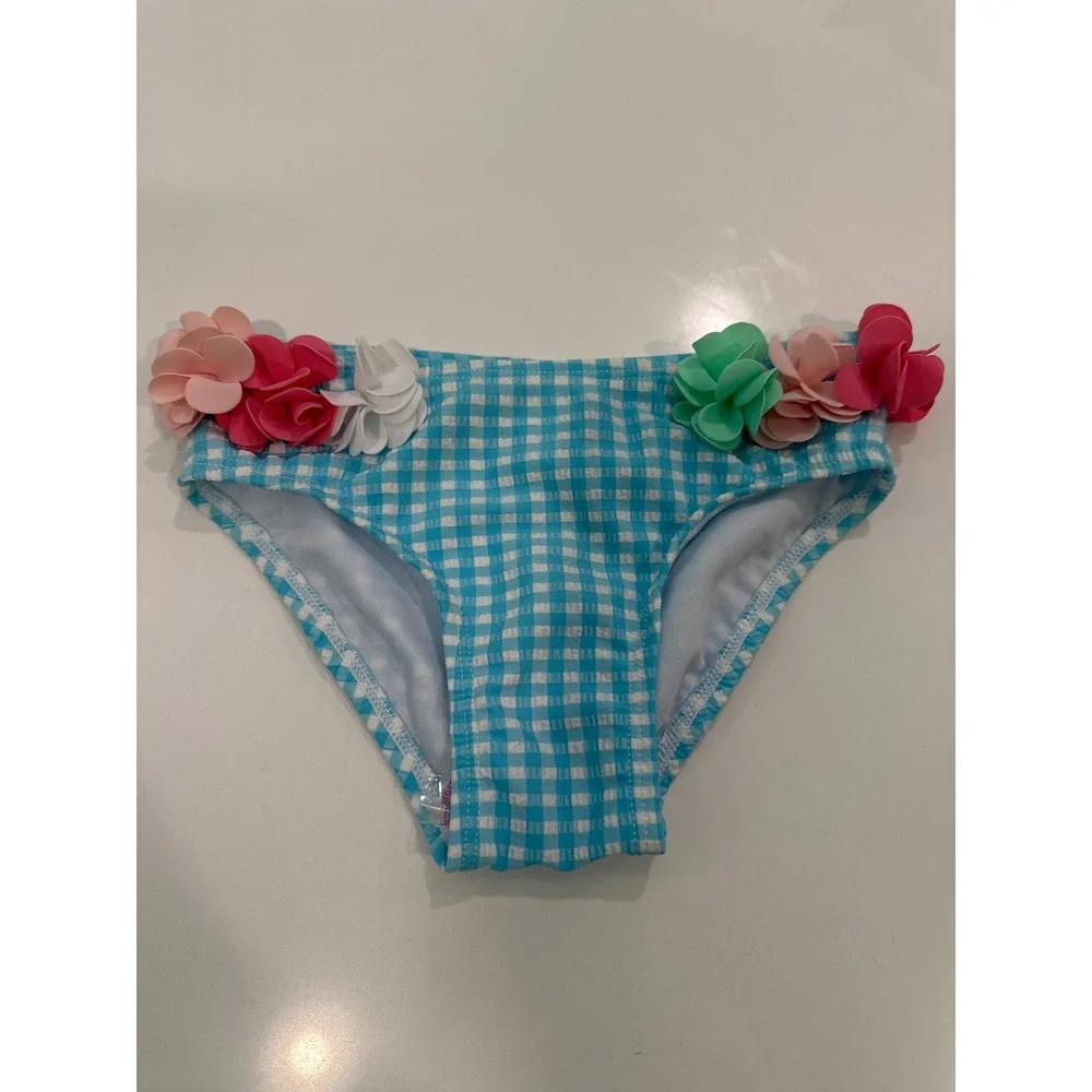 Tommy Bahama Kids Girls 2T Gingham Floral Tankini Swimsuit Blue White UPF 50+